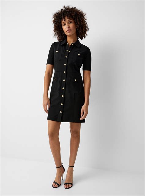 michael michael kors black shimmer dress|Michael Kors golden button dress.